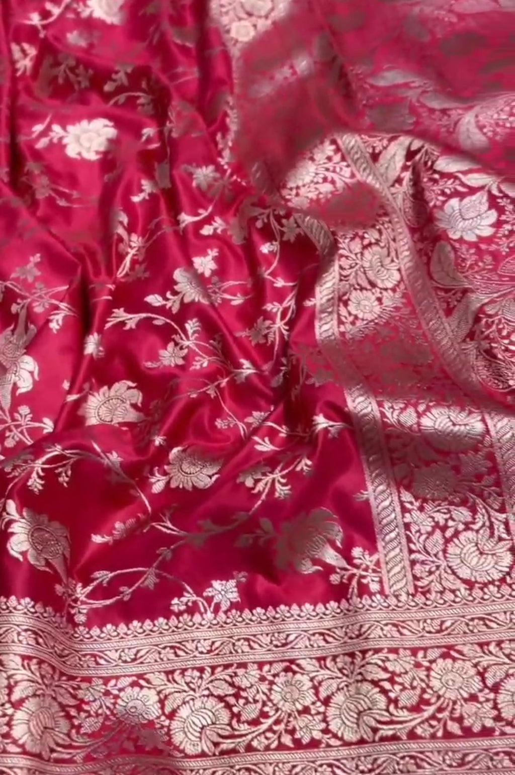 Hot Pink Banarasi Mashru Soft Silk Saree