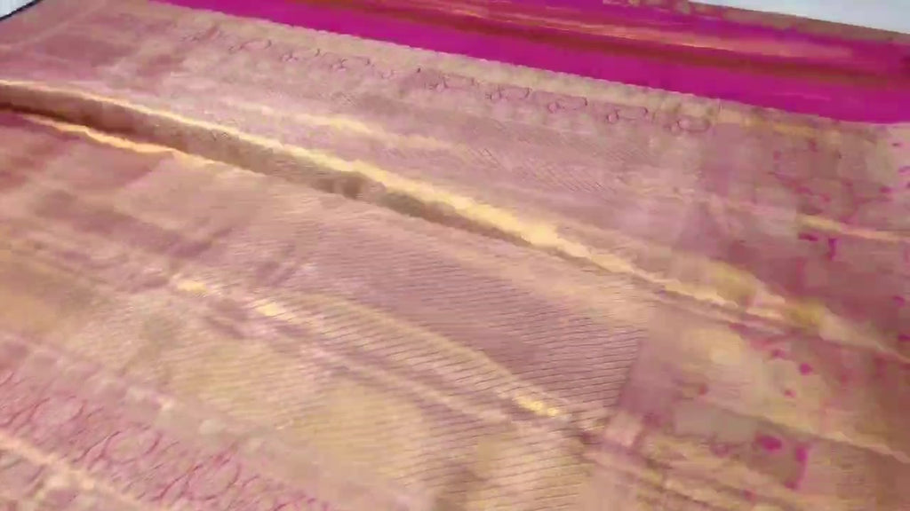 Hot Pink Kanchipuram Handloom Tissue Brocade Silk Saree
