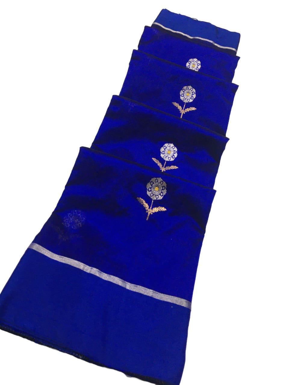 Azure Blue Chanderi Handloom Pattu Silk Meenakari Saree