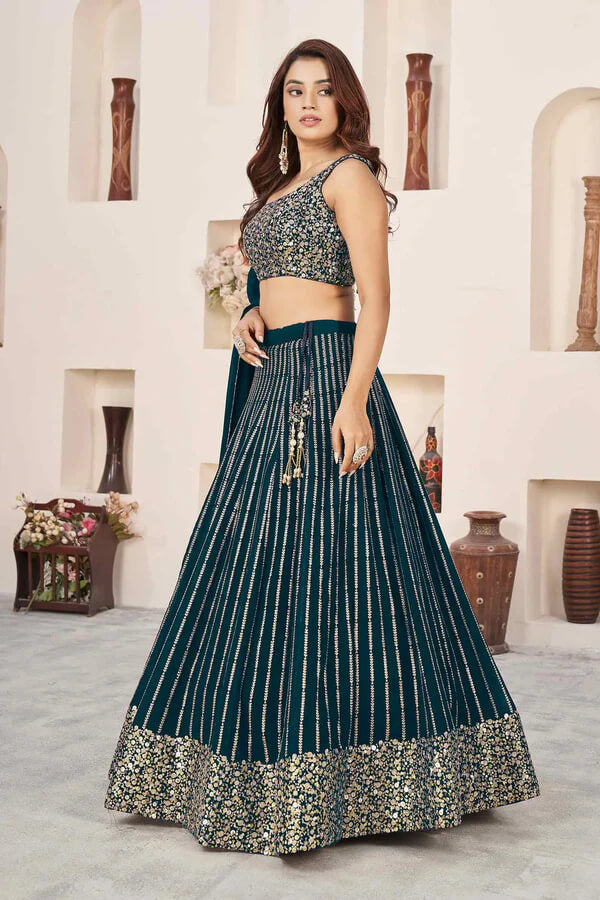 Green Vogue Georgette Lehenga with Zari & Sequins Work