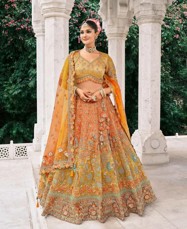 Designer Orange Bridal Lehenga for Weddings
