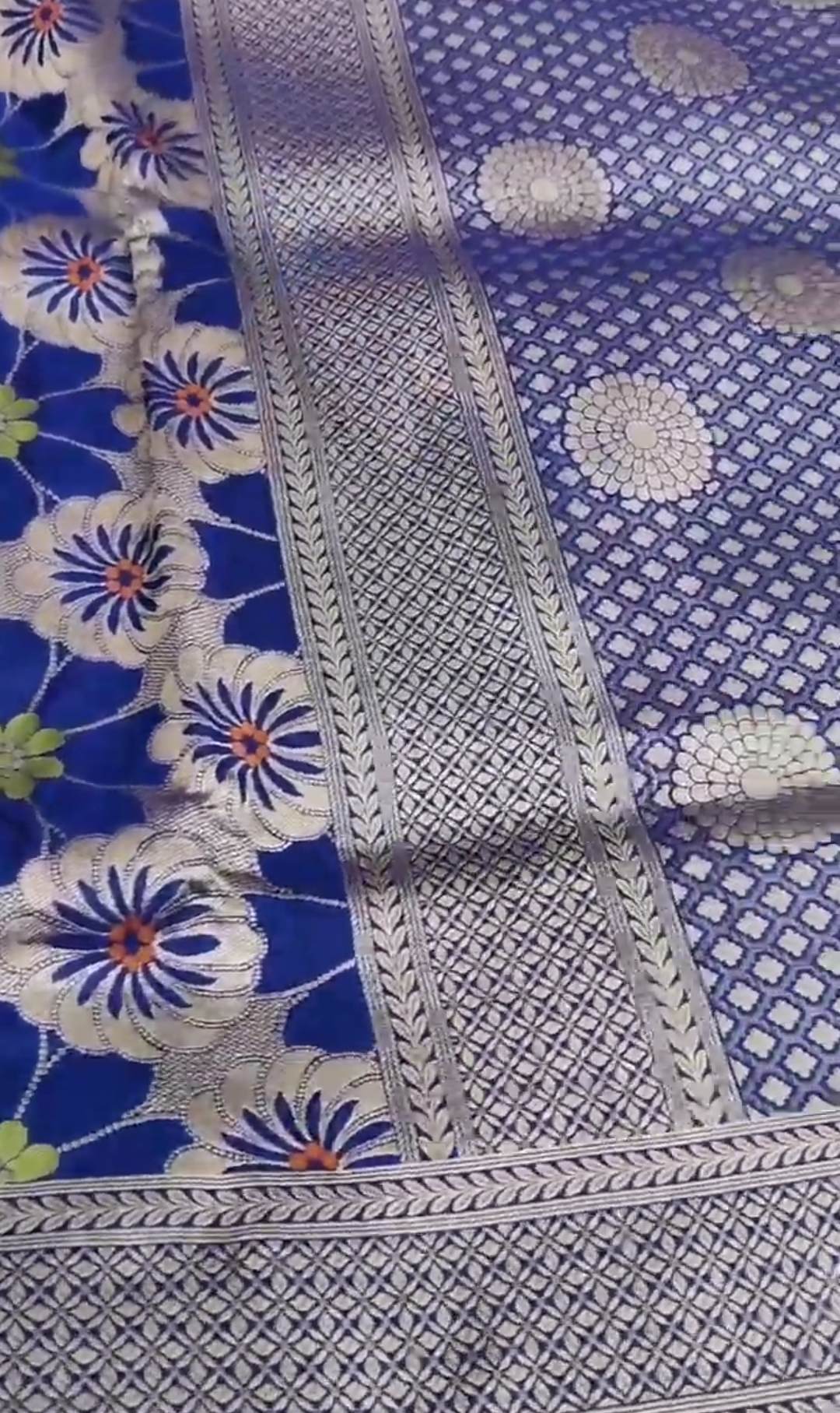 Royal Blue Banarasi Håndvæv Katan Silk Meenakari Saree