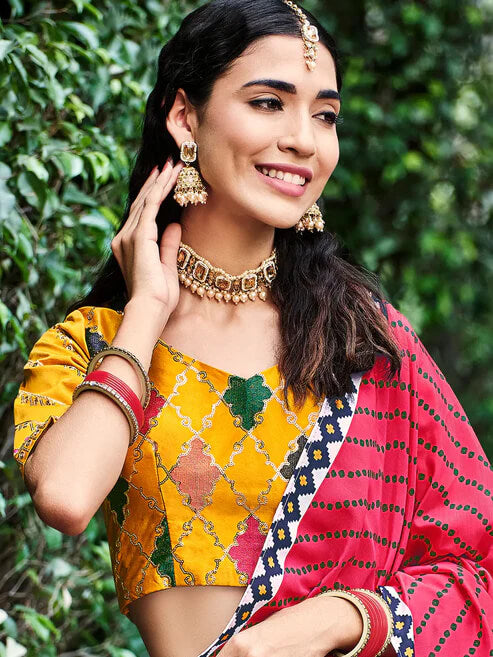Honey Yellow Silk Lehenga Choli with Thread & Sequins Work