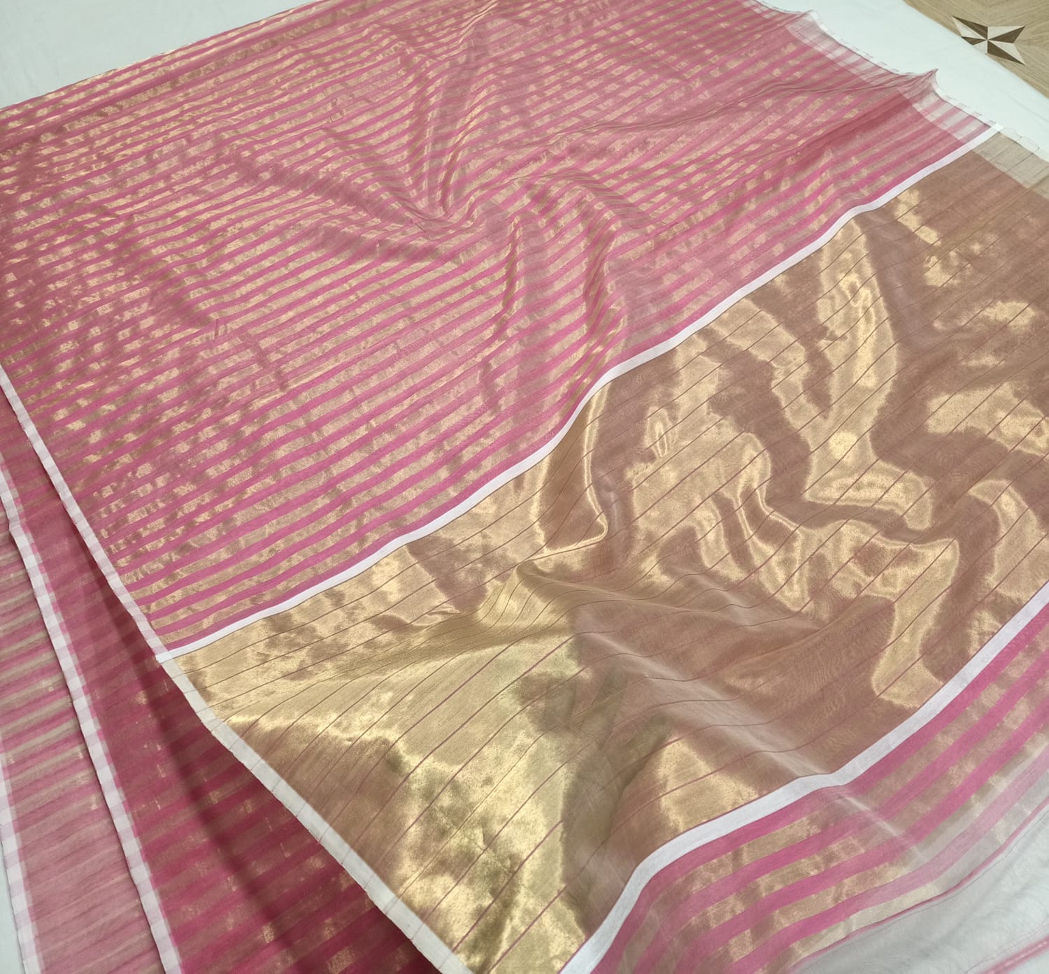 Pastel Pink Chanderi Handloom Cotton Silk Striped Saree