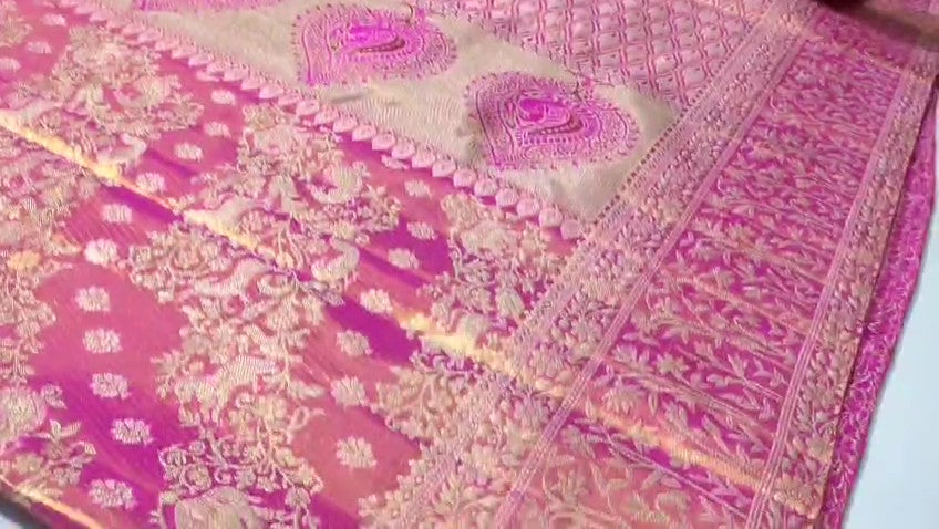 Hot Pink Kanchipuram Handloom Tissue Brocade Bridal Silk Saree
