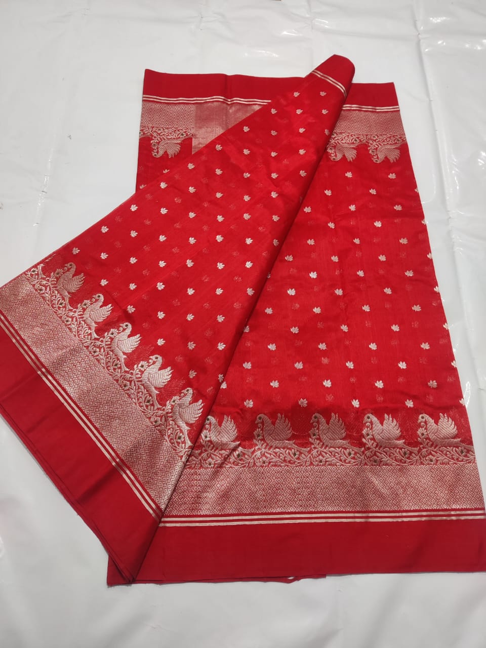 Red Chanderi Handloom Pattu Silk Bridal Saree