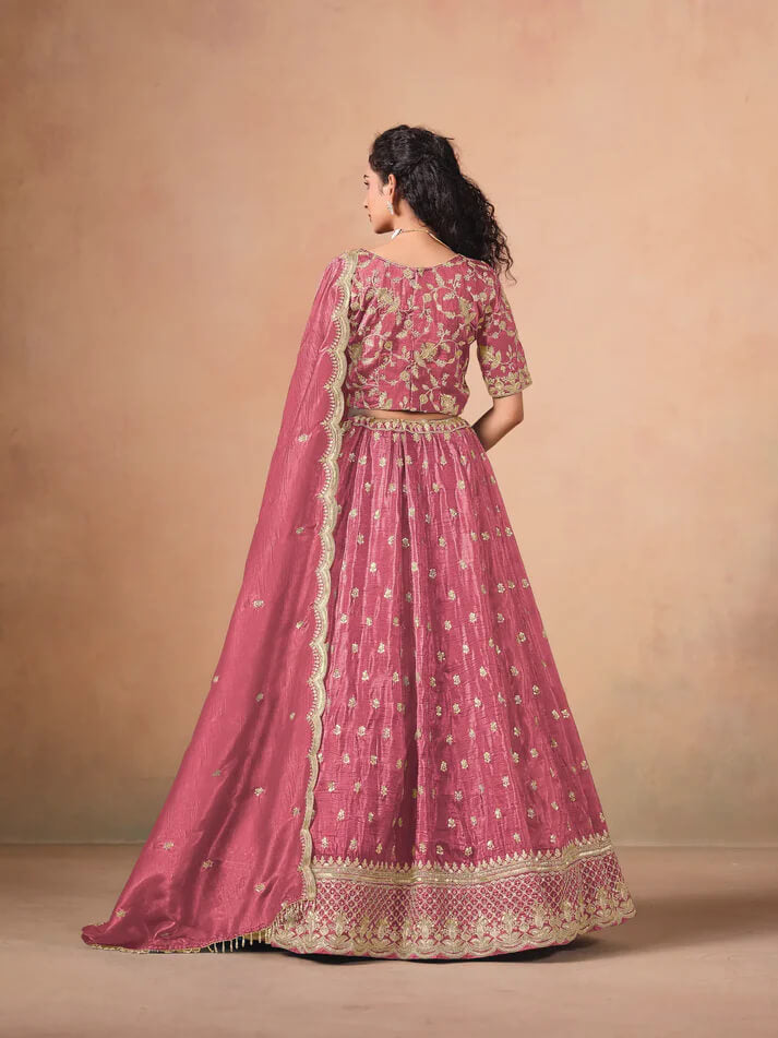 Tulip Pink Organza Lehenga with Embroidery Work