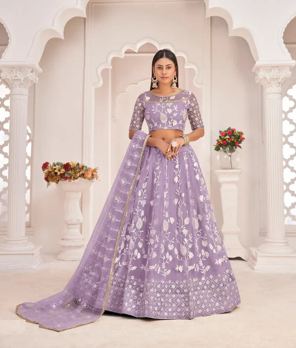 Lavender Net Lehenga Choli with Sequin Detailing