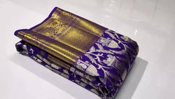 Purple Kanchipuram Handloom Tissue Brocade Silk Saree