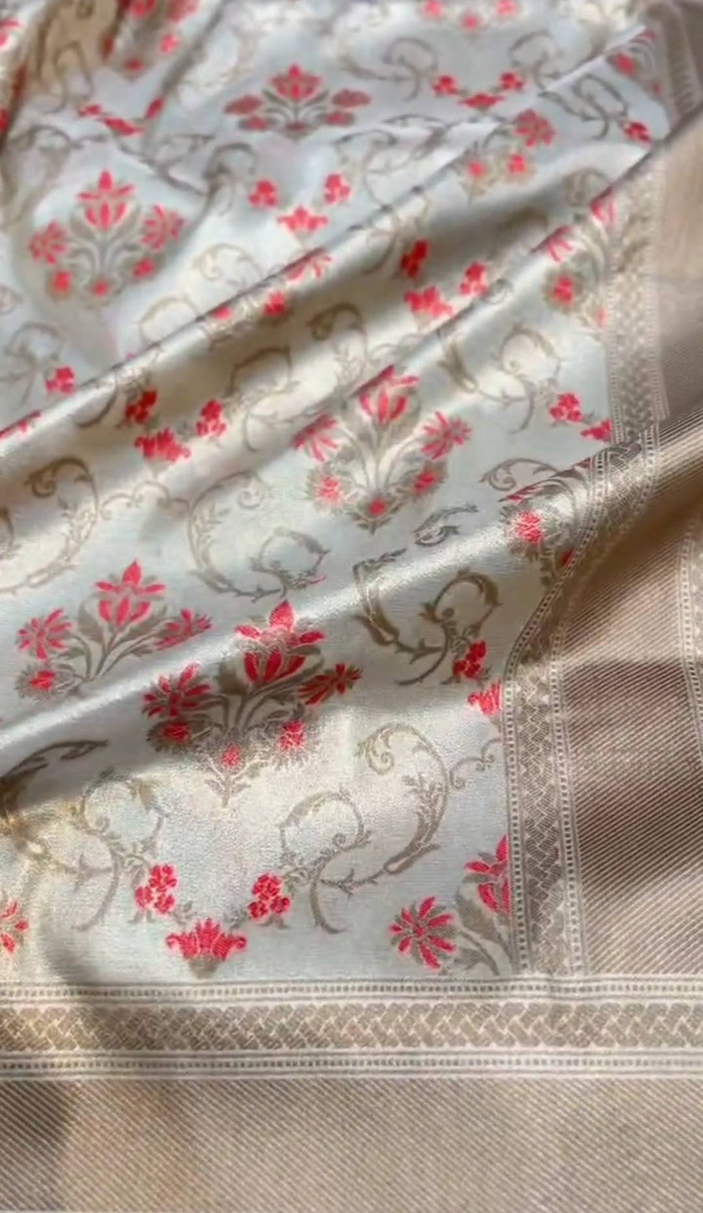 Beige Banarasi Soft Tissue Silk Meenakari Saree