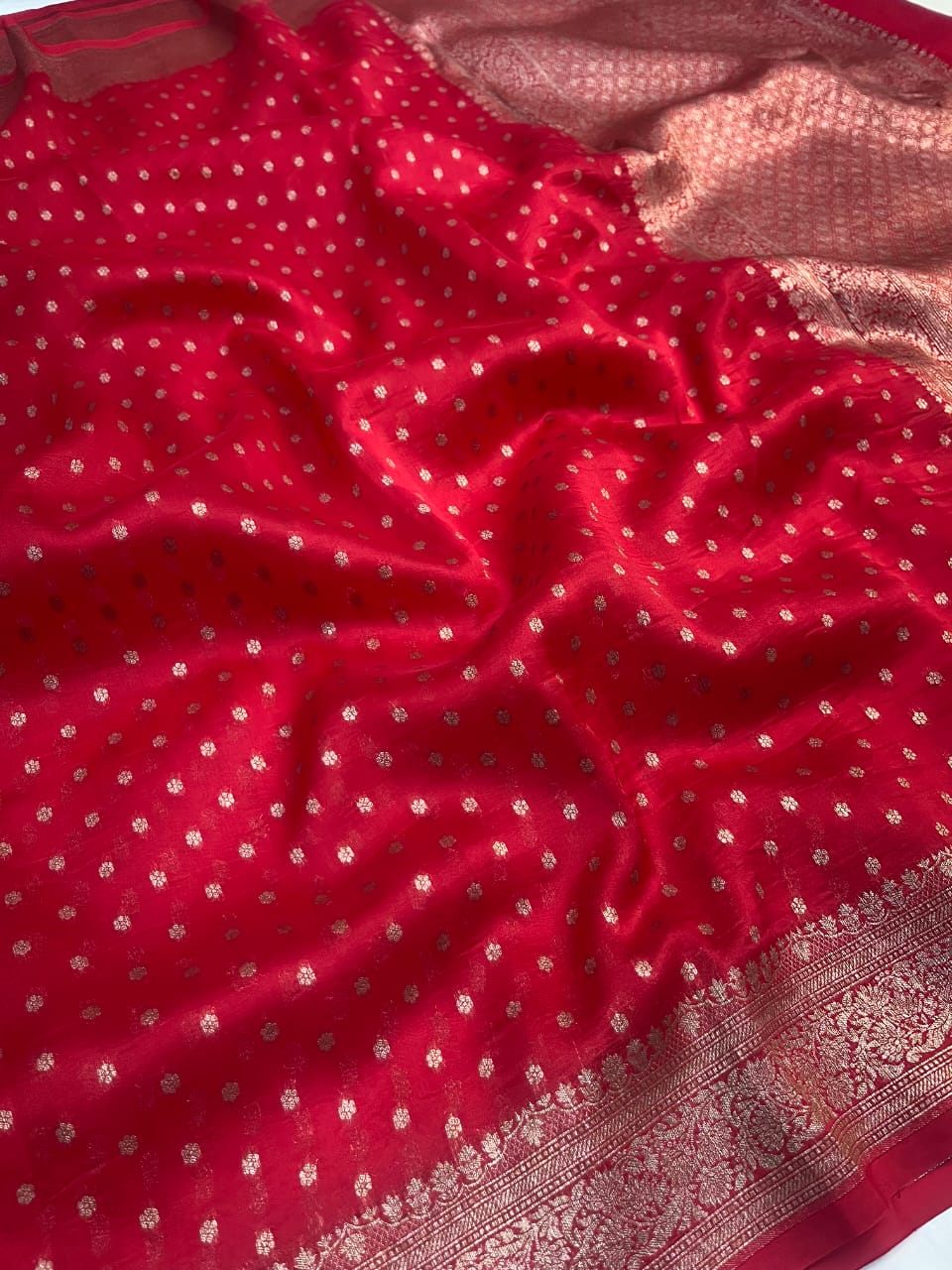 Red Banarasi Handloom Kora Organza Silk Saree