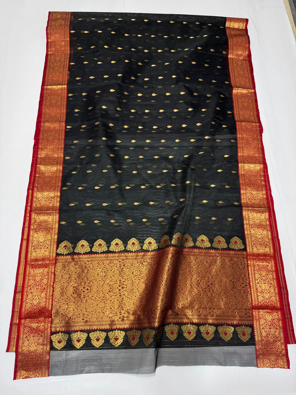 Black Chanderi Handloom Katan Silk Meenakari Saree
