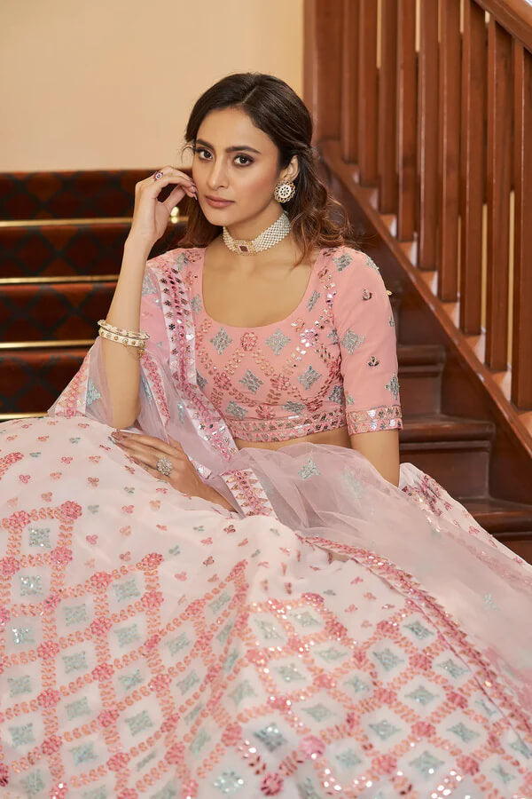 Elegant White Gota Patti Embroidered Georgette Lehenga Set