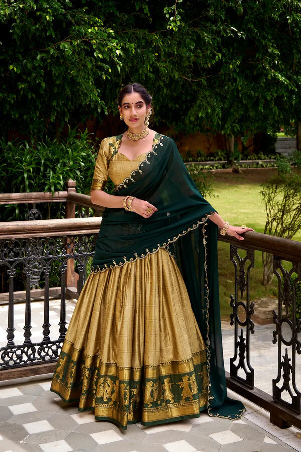 Classic Polly Cotton Lehenga with Dark Beige Zari Detailing