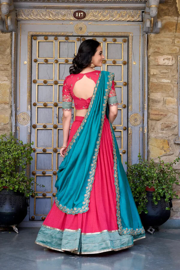Elegant Dark Pink Paithani Silk Lehenga Choli with Zari & Lace