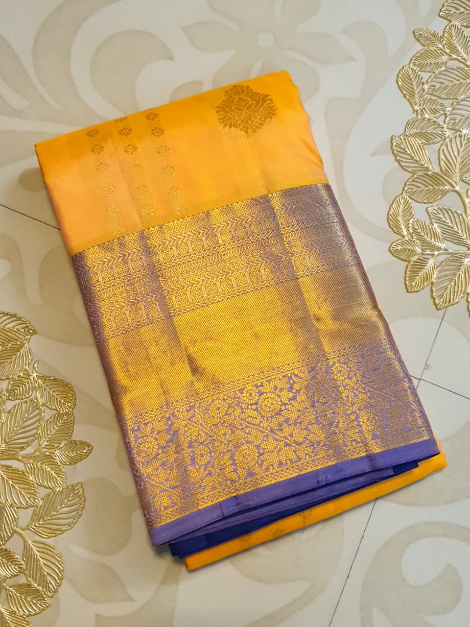 Golden Yellow Kanchipuram Handloom 2G Gold Pattu Silk Saree