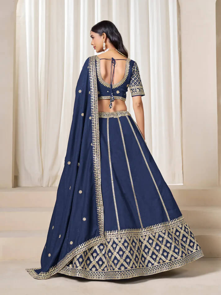 Navy Blue Art Silk Embroidered Lehenga Choli