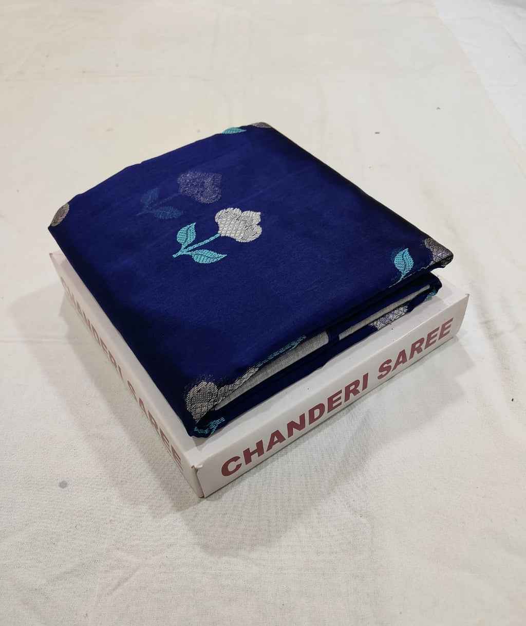 Midnight Blue Chanderi Handloom Pattu Silk Meenakari Saree