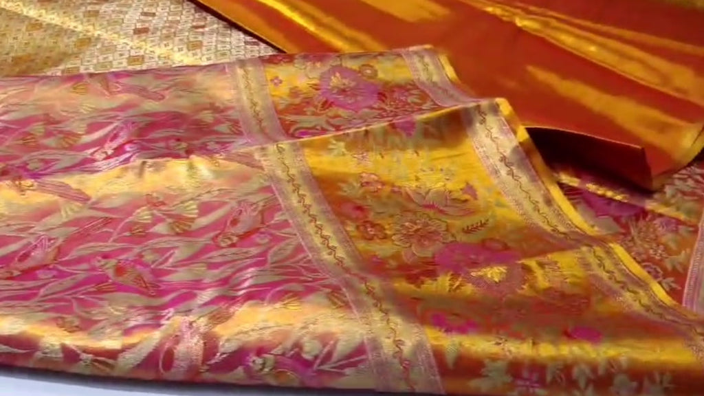 Hot Pink Kanchipuram Handloom Tissue Brocade Meenakari Silk Saree
