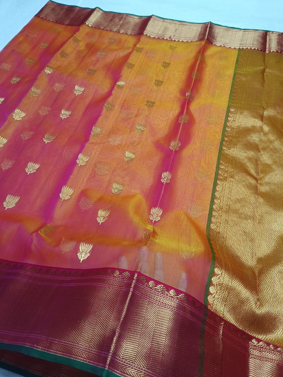 Dual Tone Rani Pink Chanderi Handloom Katan Silk Saree