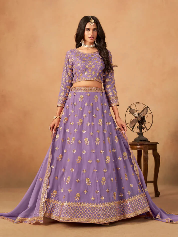 Lavender Organza Lehenga with Embroidery Work
