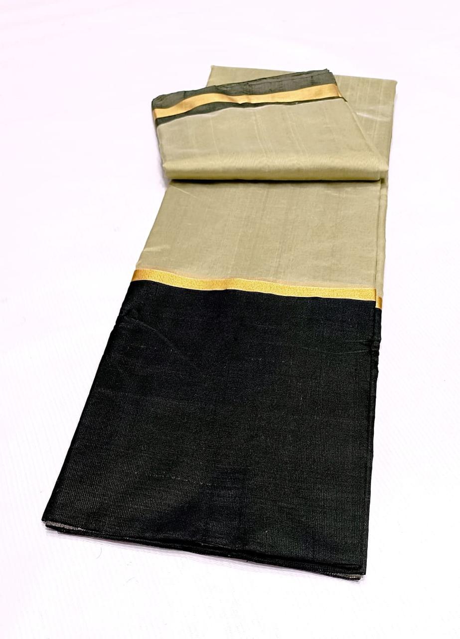 Cream Chanderi Handloom Pattu Silk Mashru Borders Saree