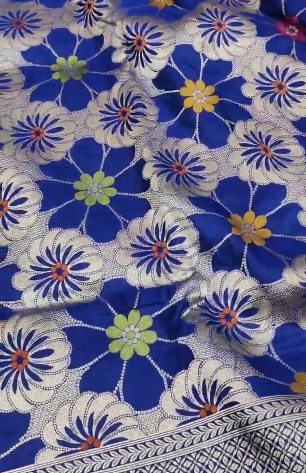 Royal Blue Banarasi Håndvæv Katan Silk Meenakari Saree