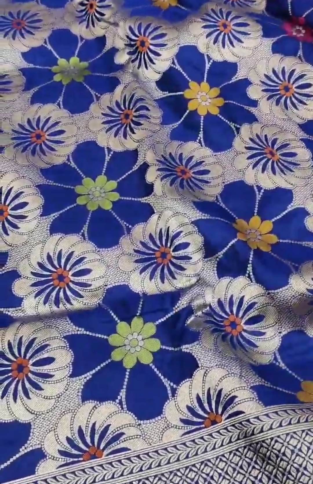 Royal Blue Banarasi Håndvæv Katan Silk Meenakari Saree