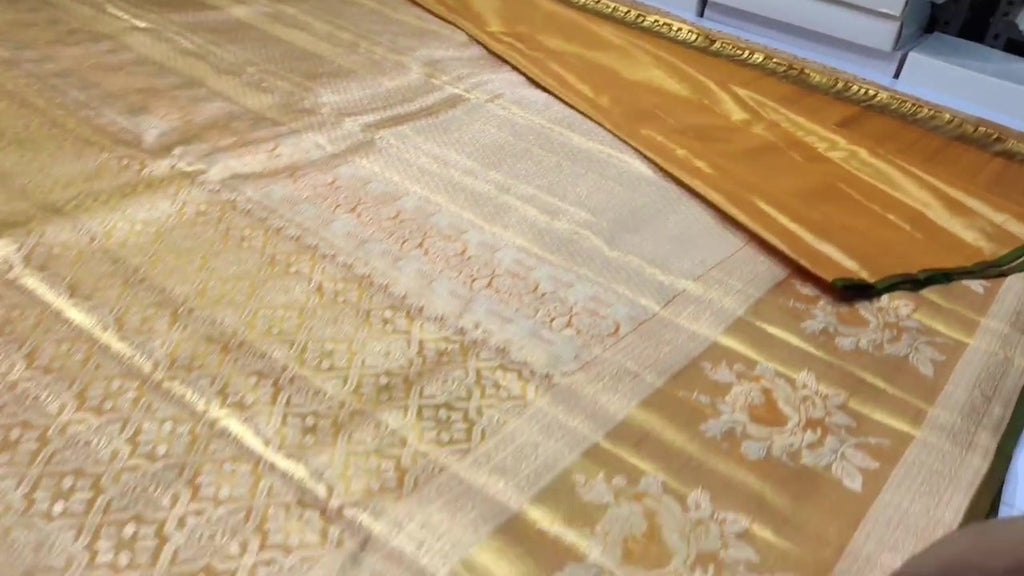 Gold Kanchipuram Handloom Tissue Brocade Silk Saree