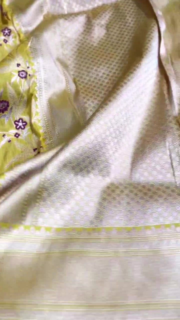 Golden Yellow Banarasi Handloom Katan Silk Meenakari Saree