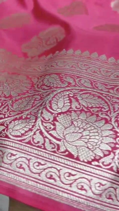 Pink Banarasi Mashru Soft Silk Saree