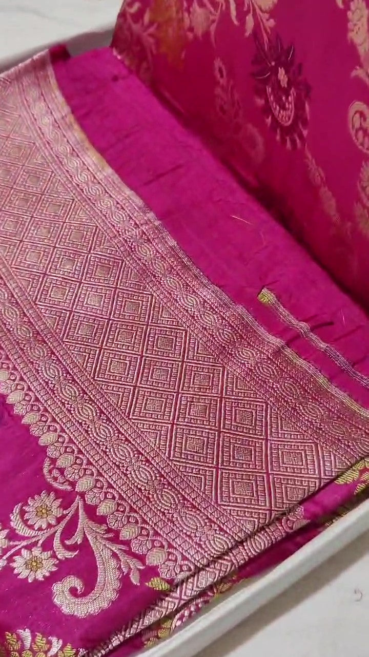 Dual Tone Hot Pink Banarasi Handloom Katan Silk Meenakari Saree