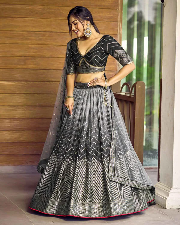 Black & Grey Lehenga Choli with Thread & Sequins Work