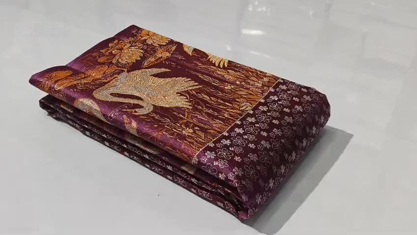 Lilla Kanchipuram Håndvæv 1G Guld Pattu Silk Meenakari Saree