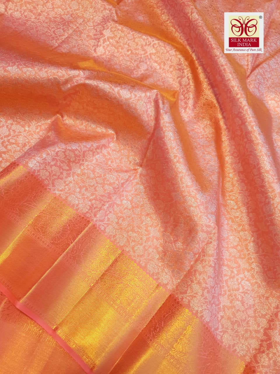 Peach Kanchipuram Handloom 2G Gold Tissue Silk Saree