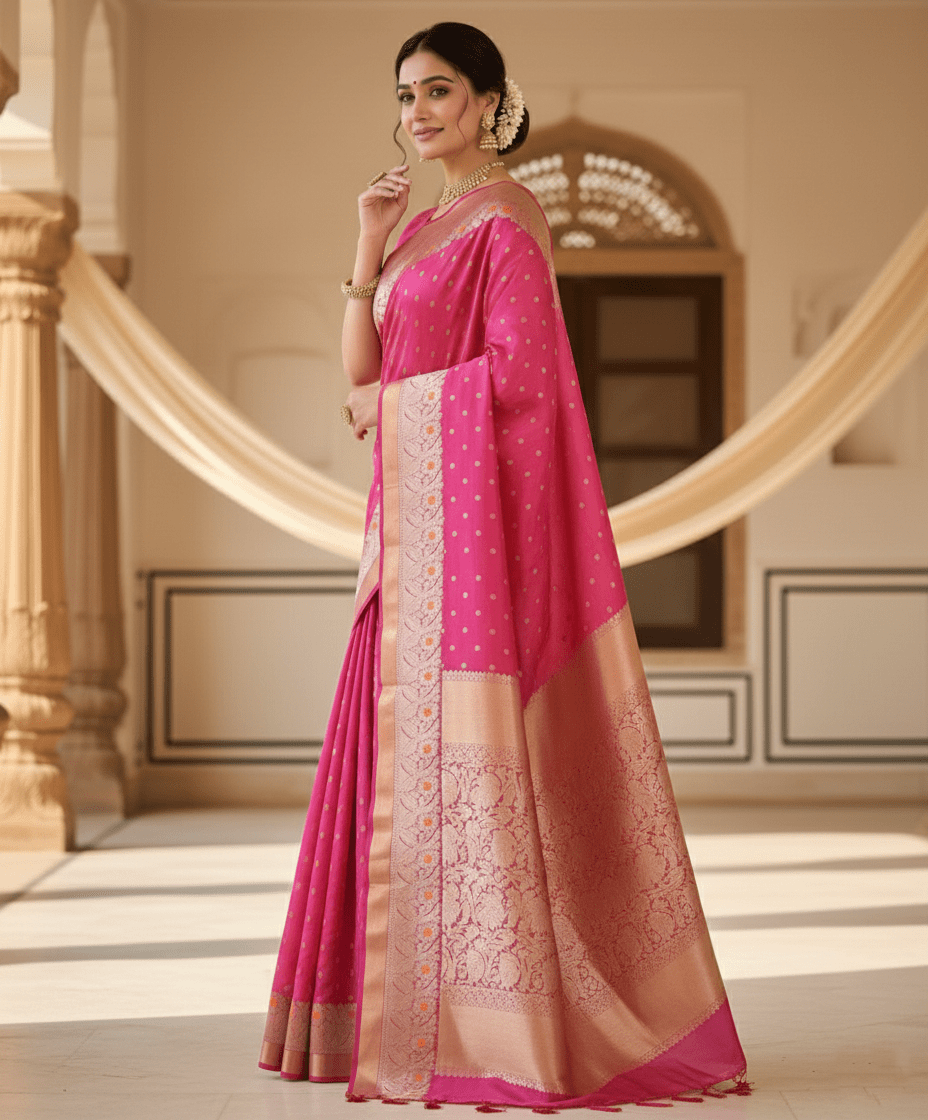 Dual Tone Pink Chanderi Handloom Pattu Silk Handwork Saree