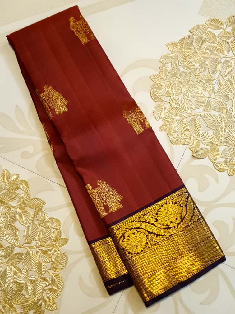 Maroon Kanchipuram Handloom 2G Gold Pattu Silk Saree