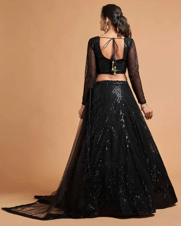 Black Soft Net Lehenga with Thread & Sequins Work