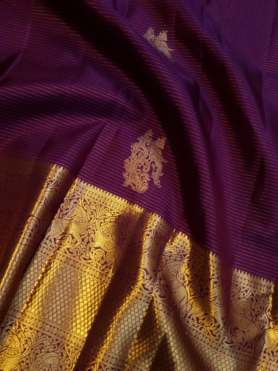 Magenta Kanchipuram Handloom 2G guld Vairaoosi Pattu Silk Saree