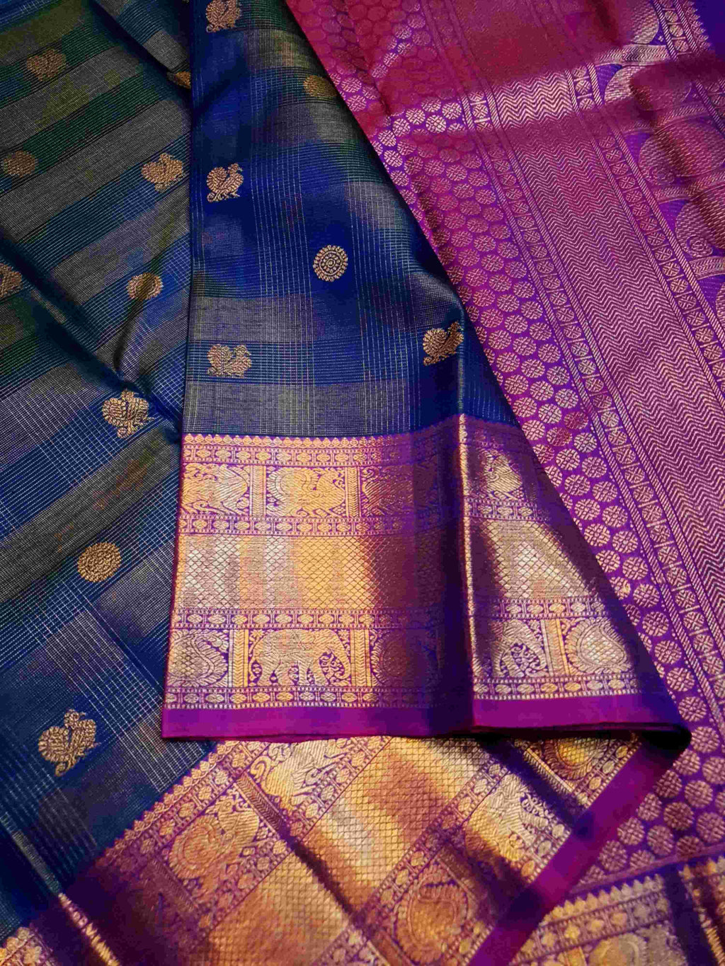 Blue Kanchipuram Handloom 4G Pure Gold Vairaoosi Pattu Silk Saree