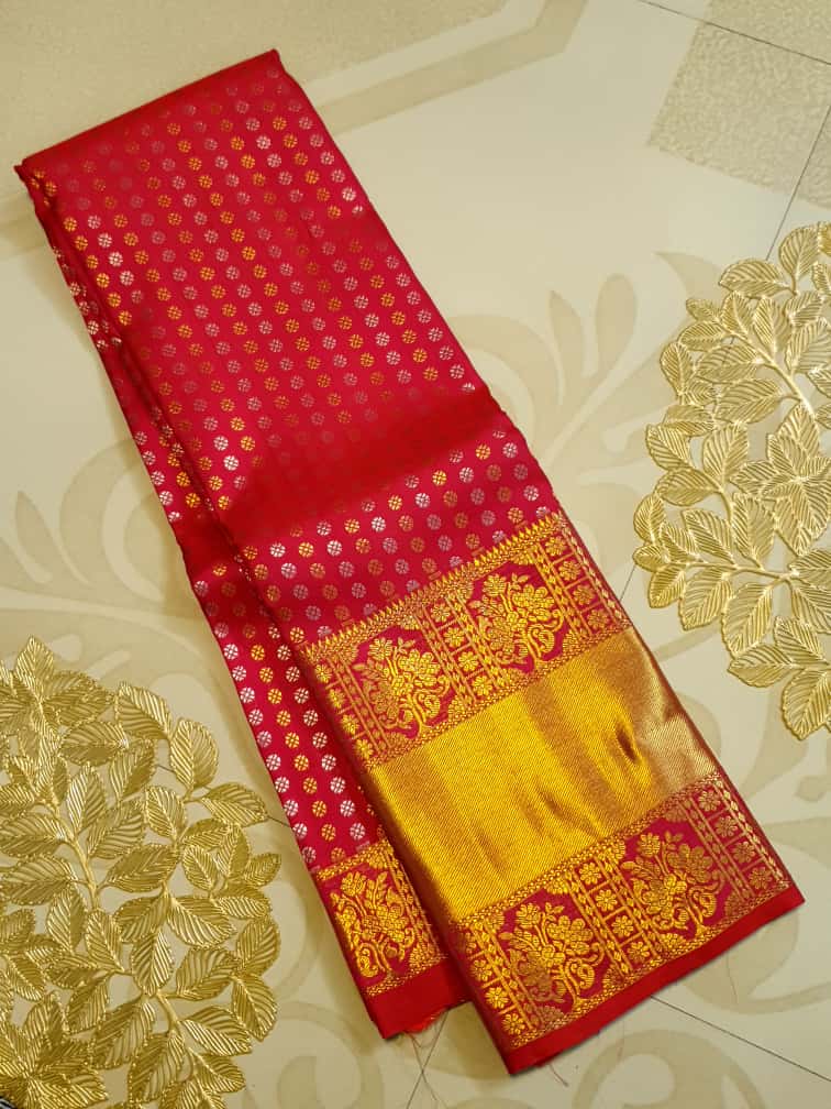 Dark Pink Kanchipuram Handloom 2G Gold Bridal Silk Saree
