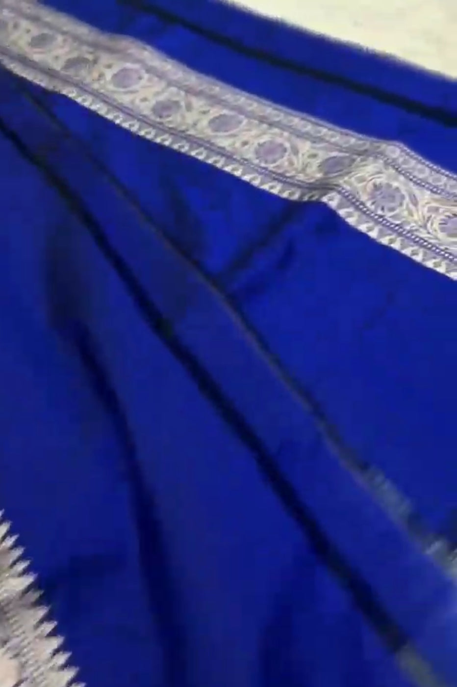 Azure Blue Handloom Banarasi Katan Silk Saree with Colorful Meenakari Floral Borders and Silk Mark Authenticity Label.