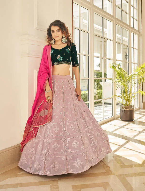 Dusty Pink Georgette Lehenga Choli with Thread & Sequence Work