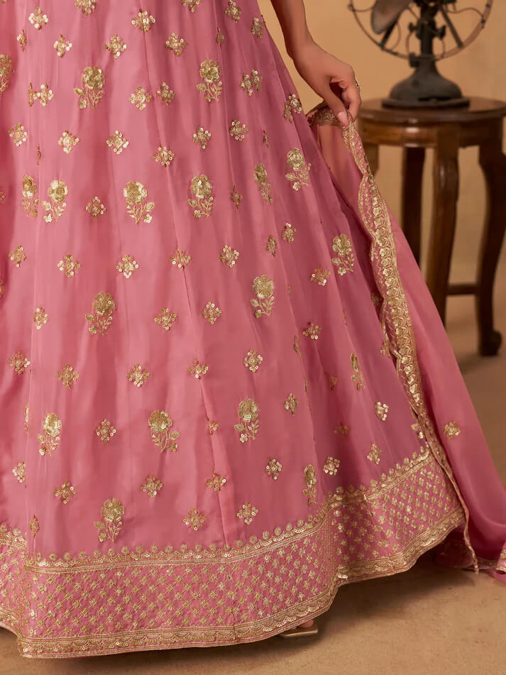 Light Pink Organza Lehenga with Embroidery Work