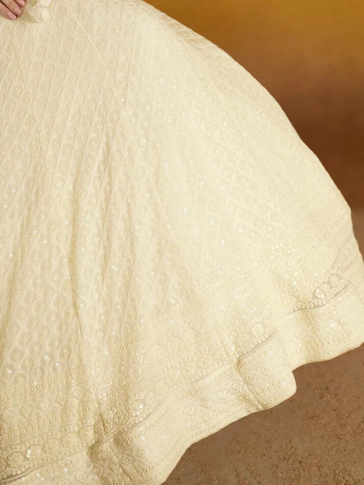 White Party Wear Lehenga with Sequins & Dupatta