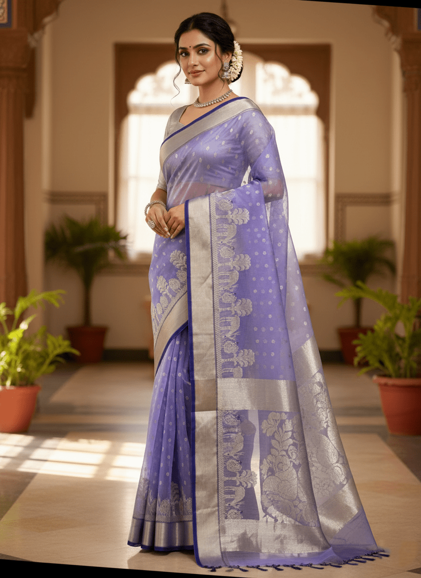 Lavender Chanderi Handloom Katan Silk Saree