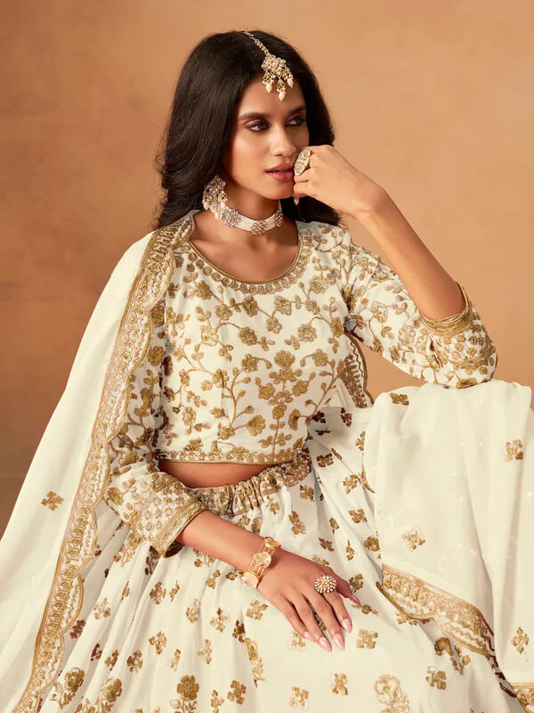 Off White Organza Lehenga with Embroidery Work