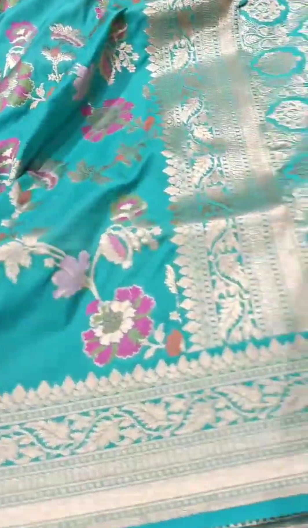 Turquoise Banarasi Soft Katan Silk Tilfi Meenakari Saree