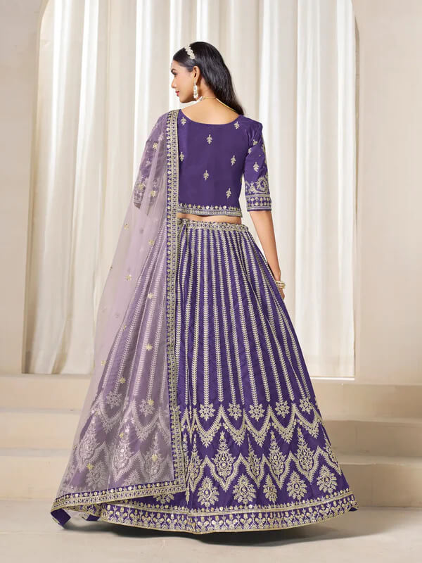 Purple Art Silk Lehenga with Thread & Sequins Work