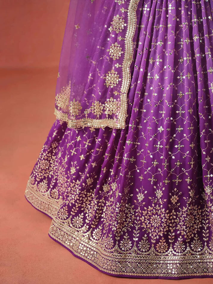 Purple Georgette Lehenga with Zari & Multi-Sequins Work